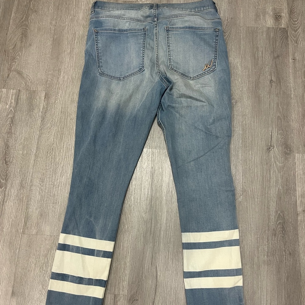Express Blue Straight Leg Jeans with White Stripes - Picture 2 of 2